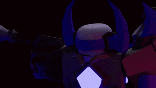A Robot With Purple Horns Is Holding A Gun GIF