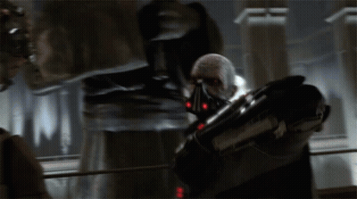A Robot With Red Lights On It 'S Arm GIF
