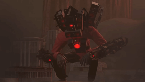 A Robot With Red Lights On Its Arms And Back GIF