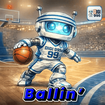 A Robot With The Number 99 On His Jersey Is Holding A Basketball On A Court GIF