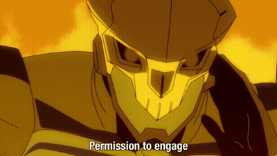 A Robot With The Words " Permission To Engage " Written On It GIF