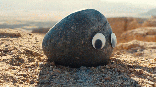 A Rock With Googly Eyes Sits On A Pile Of Rocks GIF