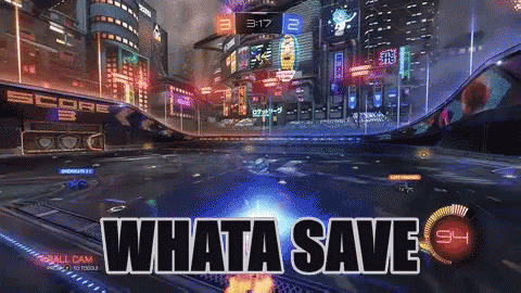 A Rocket League Game Is Being Played With The Words What A Save On The Bottom GIF
