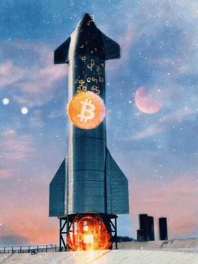 A Rocket With A Bitcoin Sign On The Side Of It GIF