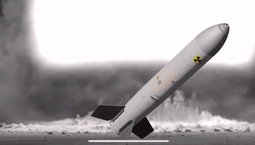 A Rocket With A Yellow Nuclear Symbol On The Side GIF