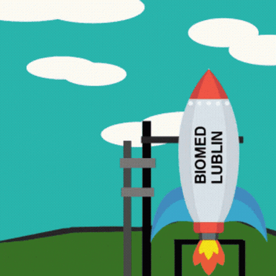 A Rocket With Biomed Lublin Written On The Side GIF