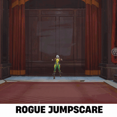 A Rogue Jumpscare Poster With A Woman In A Brown Jacket GIF