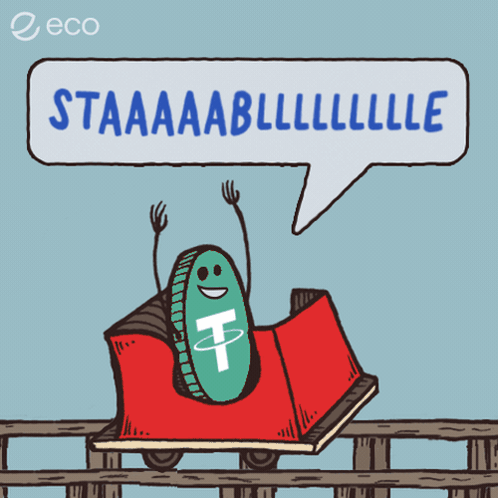 a roller coaster with a coin on it and a speech bubble that says staaaaabllllll