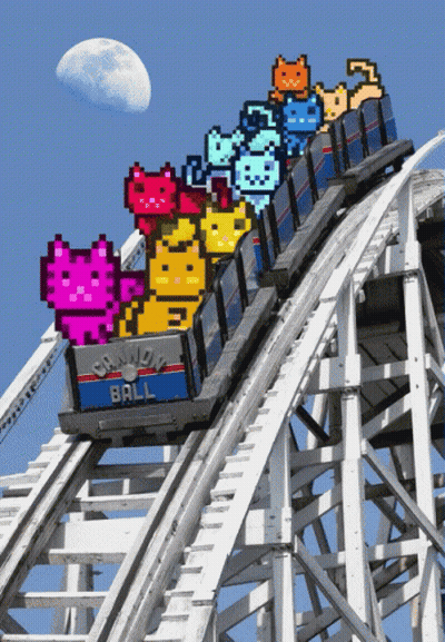 A Roller Coaster With A Sign That Says Grand Ball On It GIF