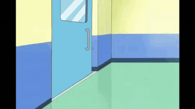 A Room With A Blue Door And A Green Floor GIF