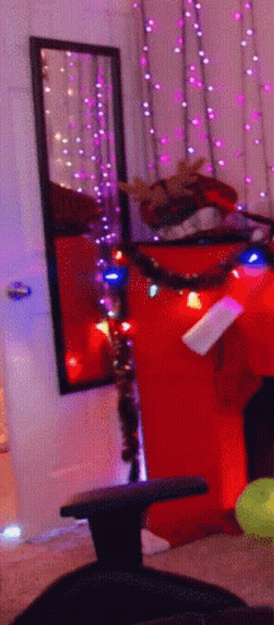 A Room With Christmas Lights Hanging On The Wall GIF