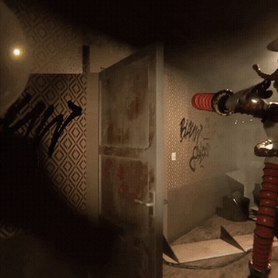 A Room With Graffiti On The Wall That Says Bump On It GIF