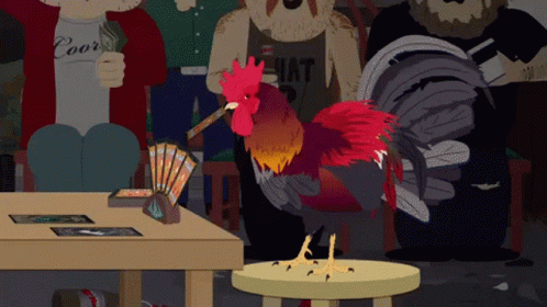 A Rooster Is Standing On A Stool In Front Of A Man Wearing A Coors Hat Shirt GIF