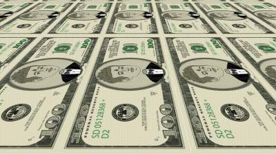 A Row Of 100 Dollar Bills With A Man On Them GIF
