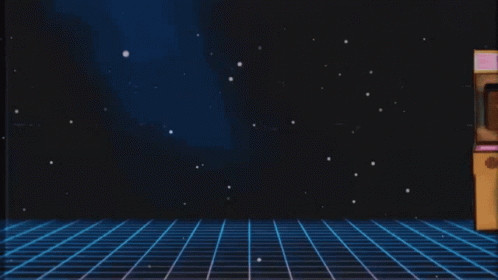 A Row Of Arcade Machines Including One That Says ' Space ' On It GIF