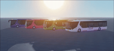 A Row Of Buses With One That Says ' Shuttle ' On It GIF