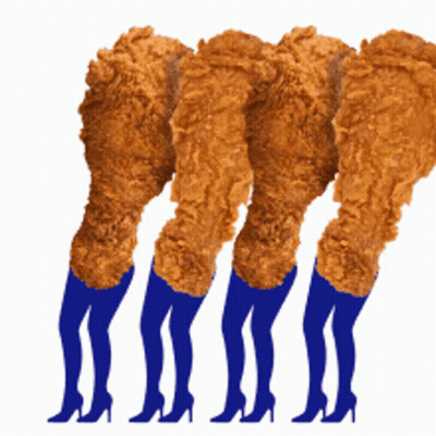 A Row Of Chicken Legs With Blue Boots On GIF