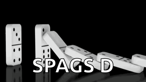 A Row Of Dominoes Falling Down With The Words Spags D Written In White Letters . GIF