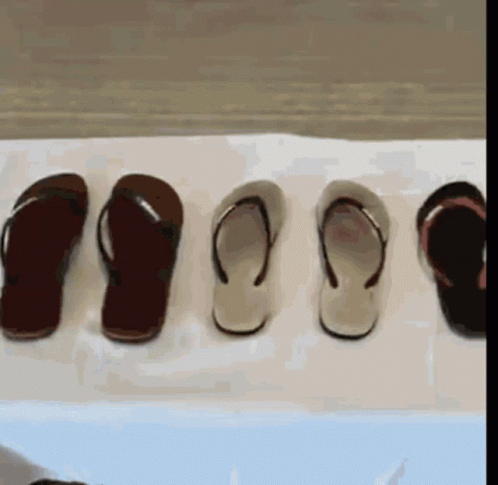 A Row Of Flip Flops Are Lined Up In A Row GIF