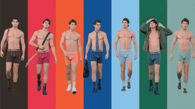 A Row Of Men Wearing Different Colored Underwear With The Word Boxer On Them GIF
