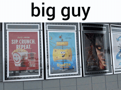 A Row Of Movie Posters Including Spongebob Squarepants Avatar And Coca-Cola Popcorn GIF