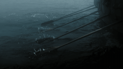 A Row Of Oars Are Floating On The Water GIF