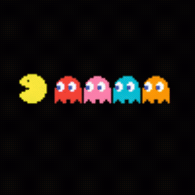A Row Of Pac Man Ghosts Are Lined Up In A Row Against A Black Background GIF