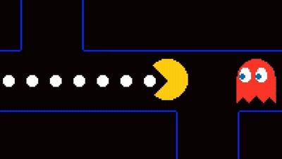 A Row Of Pac Man Ghosts Are Lined Up In A Row . GIF