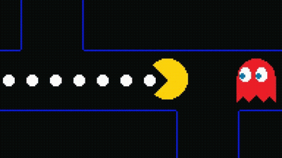 A Row Of Pac Man Ghosts Are Lined Up On A Dark Background GIF