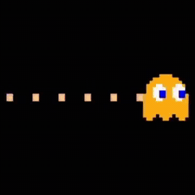 A Row Of Pac Man Ghosts In Different Colors On A Black Background GIF