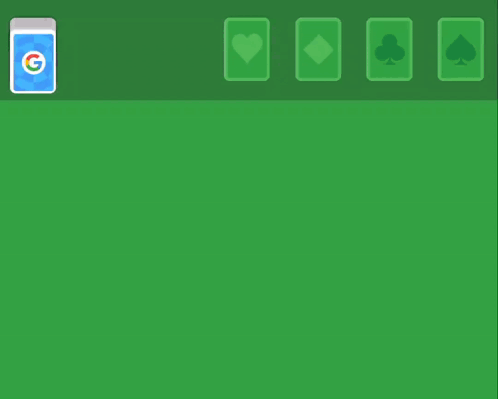 A Row Of Playing Cards On A Green Background With A G On The Top Left GIF