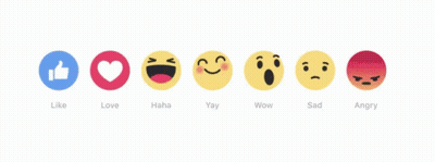 A Row Of Smiley Faces That Say Like Love Haha Yay Wow Sad Angry GIF