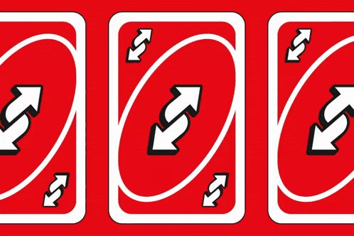 A Row Of Uno Cards With Arrows Pointing In Opposite Directions GIF