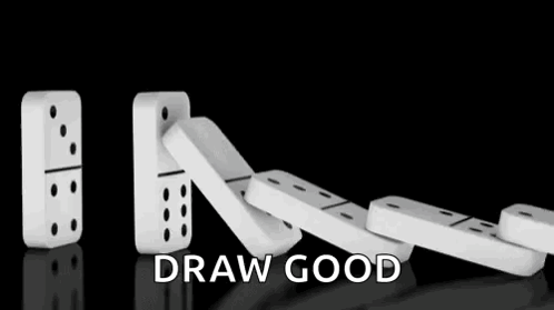 A Row Of White Dominoes Falling Down With The Words `` Draw Good '' Written In The Background . GIF