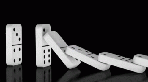 A Row Of White Dominoes Falling On A Black Background . GIF