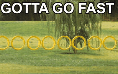 A Row Of Yellow Rings In A Field With The Words Gotta Go Fast Above Them GIF