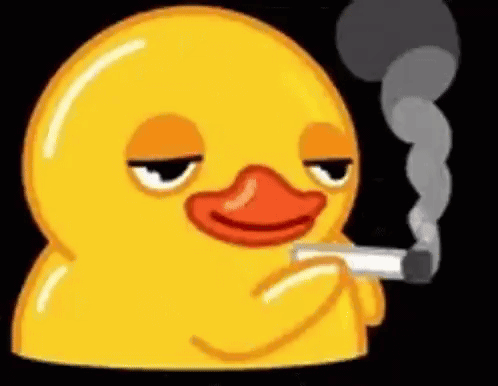 A Rubber Duck Is Smoking A Cigarette With Smoke Coming Out Of It . GIF