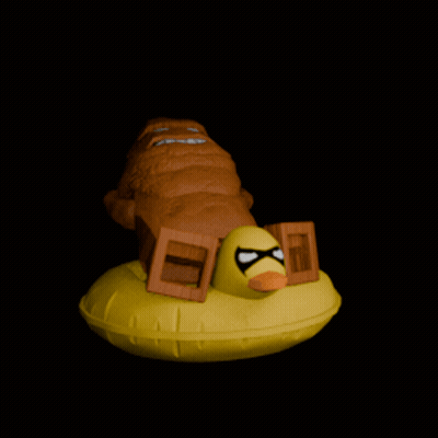 A Rubber Duck With A Mask On Is Floating On A Raft GIF