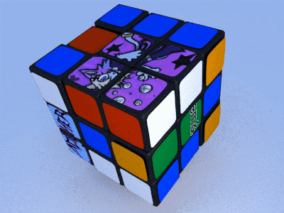 A Rubik 'S Cube With A Picture Of A Cat On It GIF