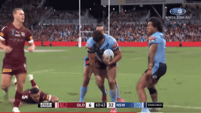 A Rugby Game Is Being Played Between Qld And Nsw And The Score Is 6 To 32 GIF
