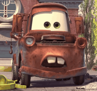 A Rusty Tow Truck From The Movie Cars With A Big Mouth GIF