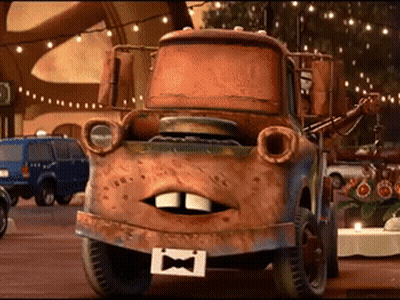 A Rusty Tow Truck With A License Plate That Says " Battery " GIF