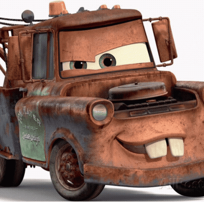 A Rusty Tow Truck With The Word Mater On The Side Of It GIF