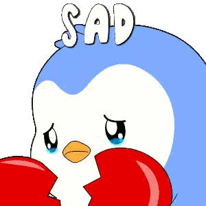 A Sad Penguin With A Broken Heart And The Word Sad On Its Head Sticker