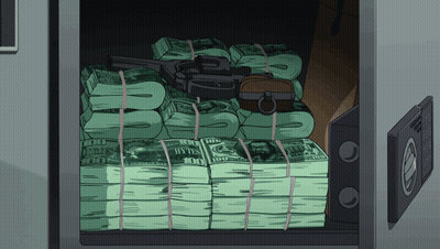 A Safe Filled With Stacks Of Hundred Dollar Bills And A Gun GIF