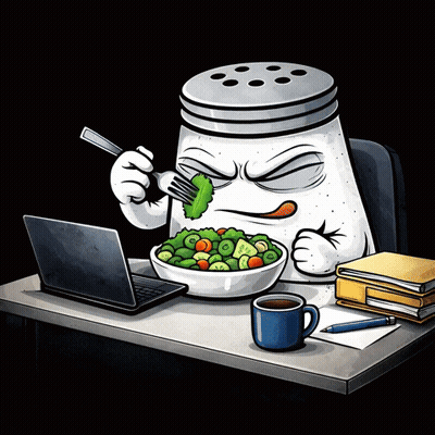 A Salt Shaker Is Eating A Salad With A Fork GIF
