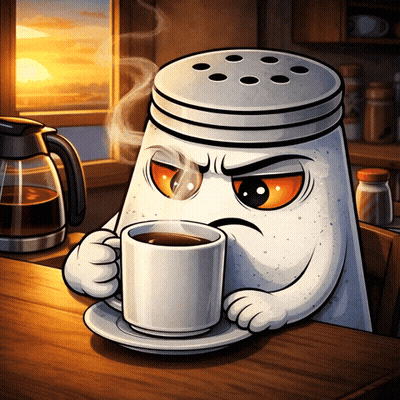 A Salt Shaker Is Holding A Cup Of Coffee On A Saucer GIF