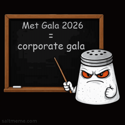 A Salt Shaker Is Holding A Pointer In Front Of A Blackboard That Says Met Gala 2026 = Corporate Gala GIF