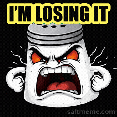 A Salt Shaker With An Angry Face And The Words " I 'M Losing It " GIF
