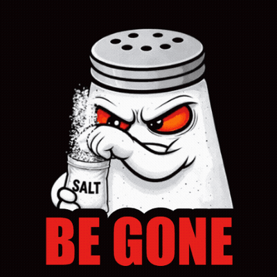 A Salt Shaker With An Angry Face Is Holding A Salt Shaker And Says Be Gone GIF